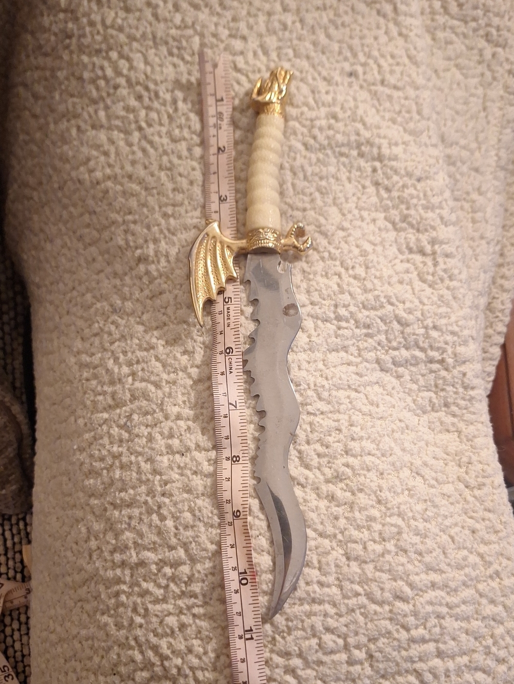 Source Unknown Gold and Cream Dragon-Handled Decorative Dagger